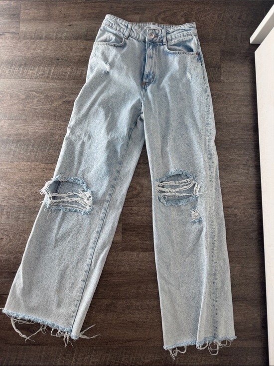 Zara Denim - Zara Light Blue Distressed Straight-Leg Jeans